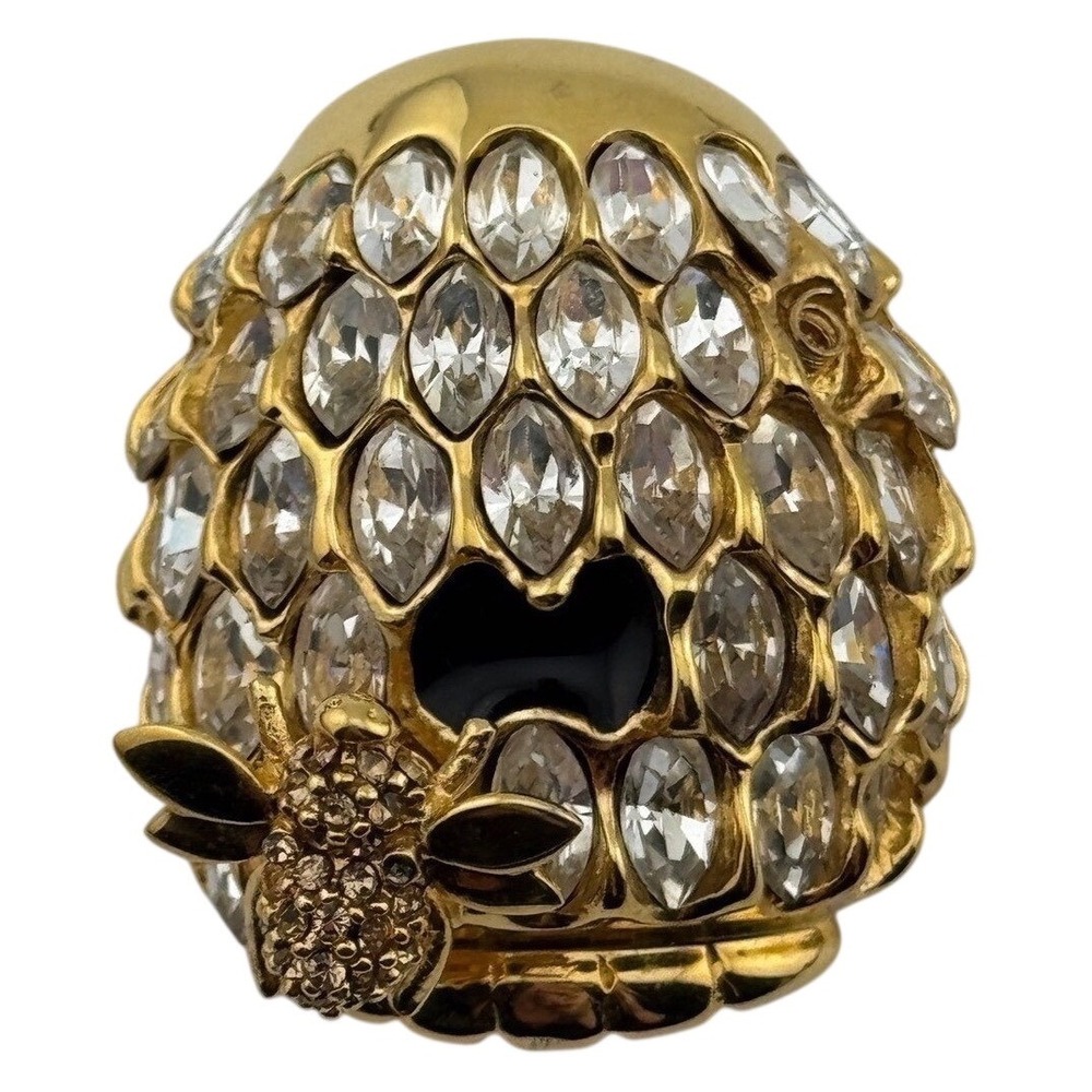 Vintage St John Beehive Brooch Gold Tone Crystal Bee Pin AS IS